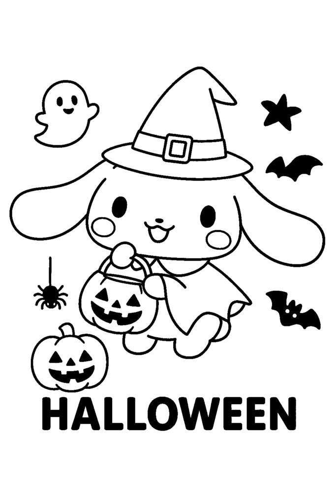 Cinnamoroll Halloween coloring page BW